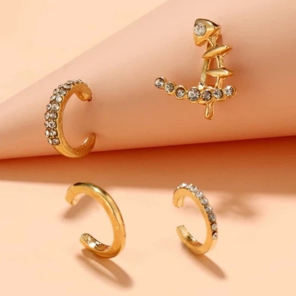 Cute FishBone Stackable gold earrings set - Picture 5 of 6